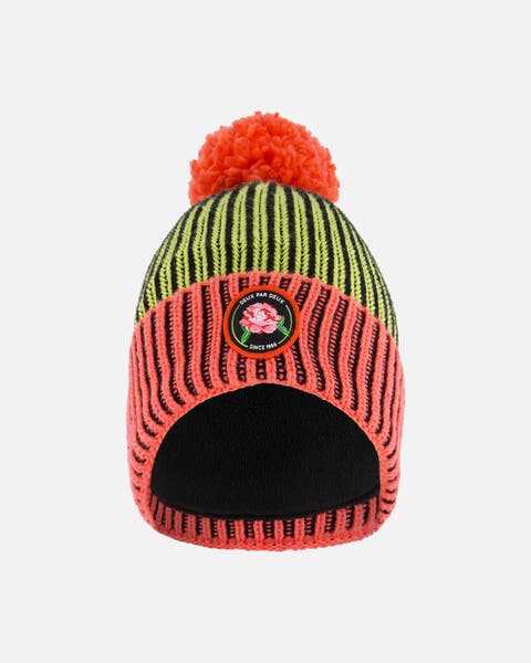 Girl's Knit Hat Black, Lime And Coral