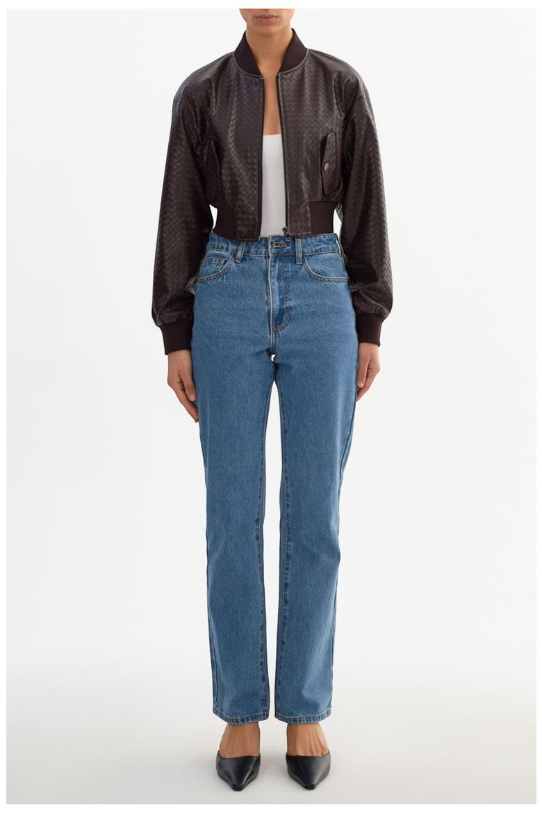 Evelin W | Cropped Woven Bomber Jacket, Main, color, Dark Brown