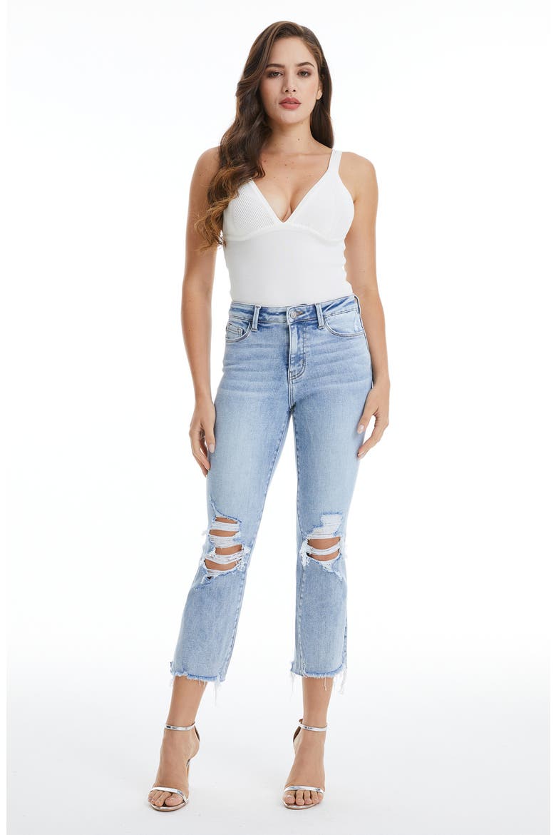 Tina High Waist Distressed Crop Flare Jeans, Alternate, color, LIGHT BLUE