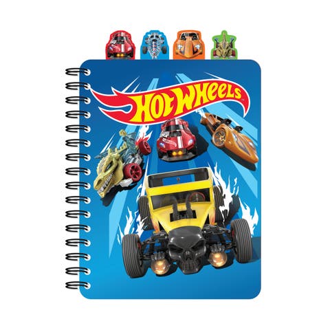 4 Tab Journal, Hot Wheels, 160 Pages, Racing Themed Spiral Notebook 3+