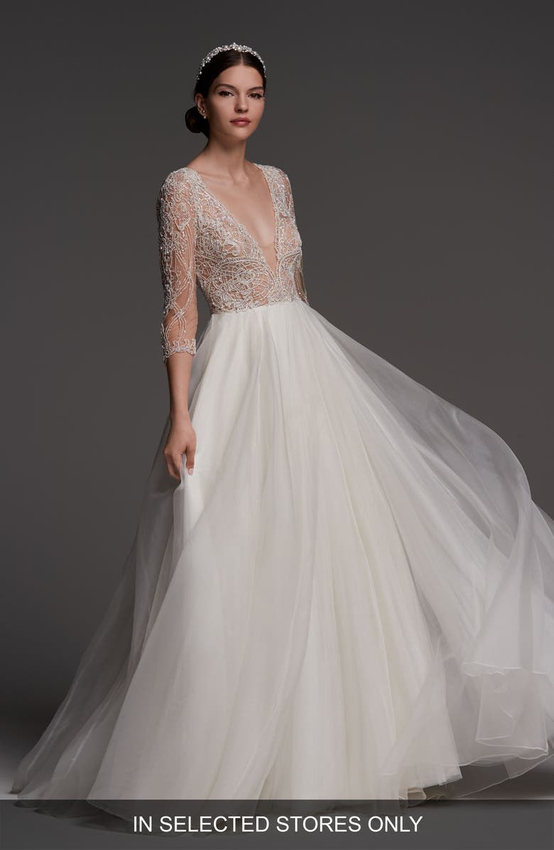 Watters Lucretia Beaded Tulle & Organza Ballgown Wedding Dress, Main, color, 