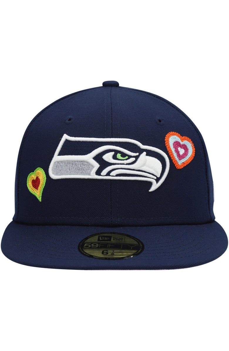 New Era Men's New Era College Navy Seattle Seahawks Chain Stitch Heart 59FIFTY Fitted Hat, Alternate, color, Navy