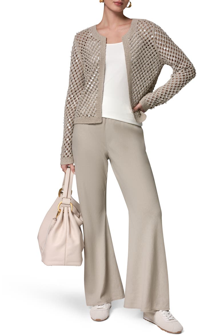 Pearl Detail Open Knit Cardigan, Alternate, color, SANDSTONE