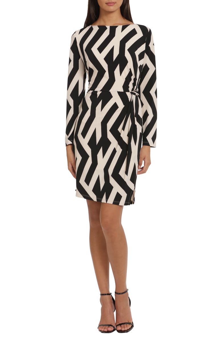 DONNA MORGAN FOR MAGGY Print Long Sleeve Twisted Waist Dress, Main, color,