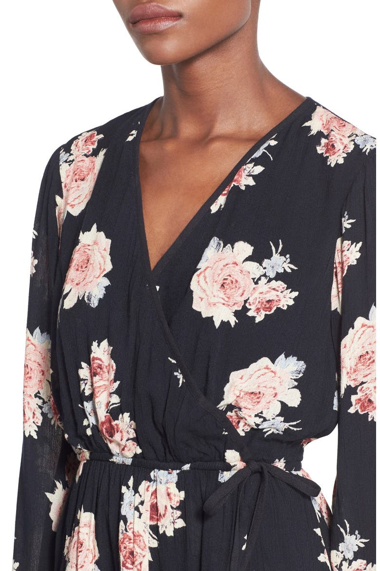Faux Wrap Dress, Alternate, color, BLACK/ ROSE