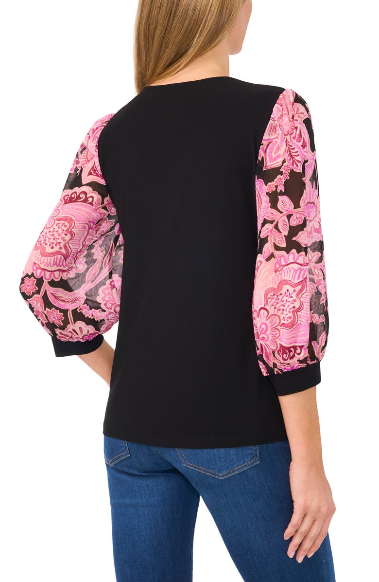 CeCe Stretch Crepe Mixed Media Top, Alternate, color, 