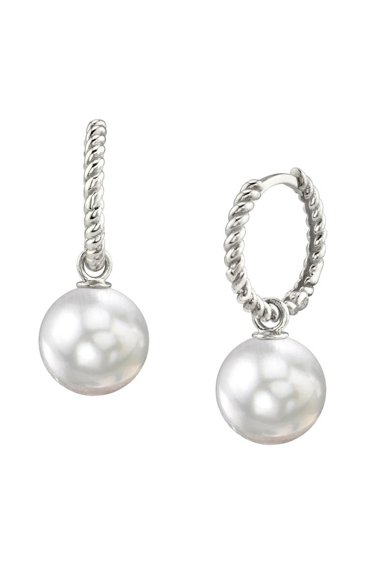 White South Sea Pearl Hoop Via Earrings, Main, color, White Gold