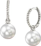 The Pearl Source White South Sea Pearl Hoop Via Earrings