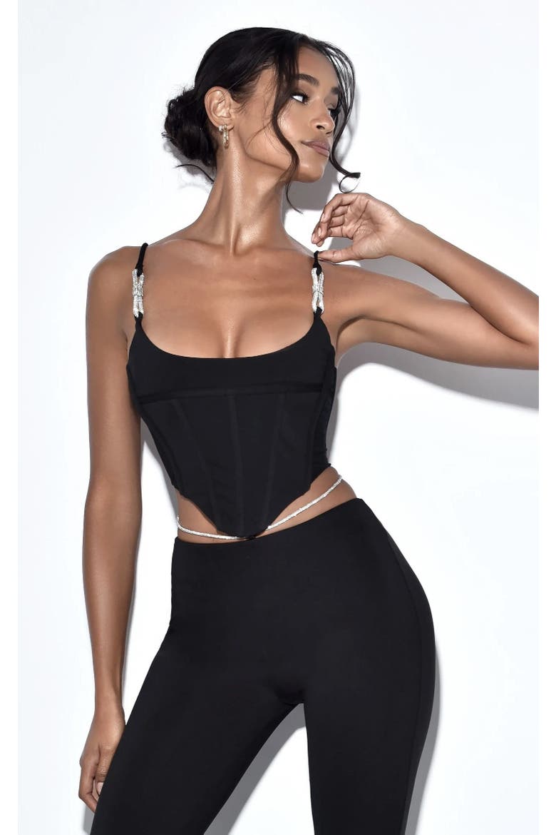 Tristyn Crystal Strap Corset Top, Alternate, color, Black