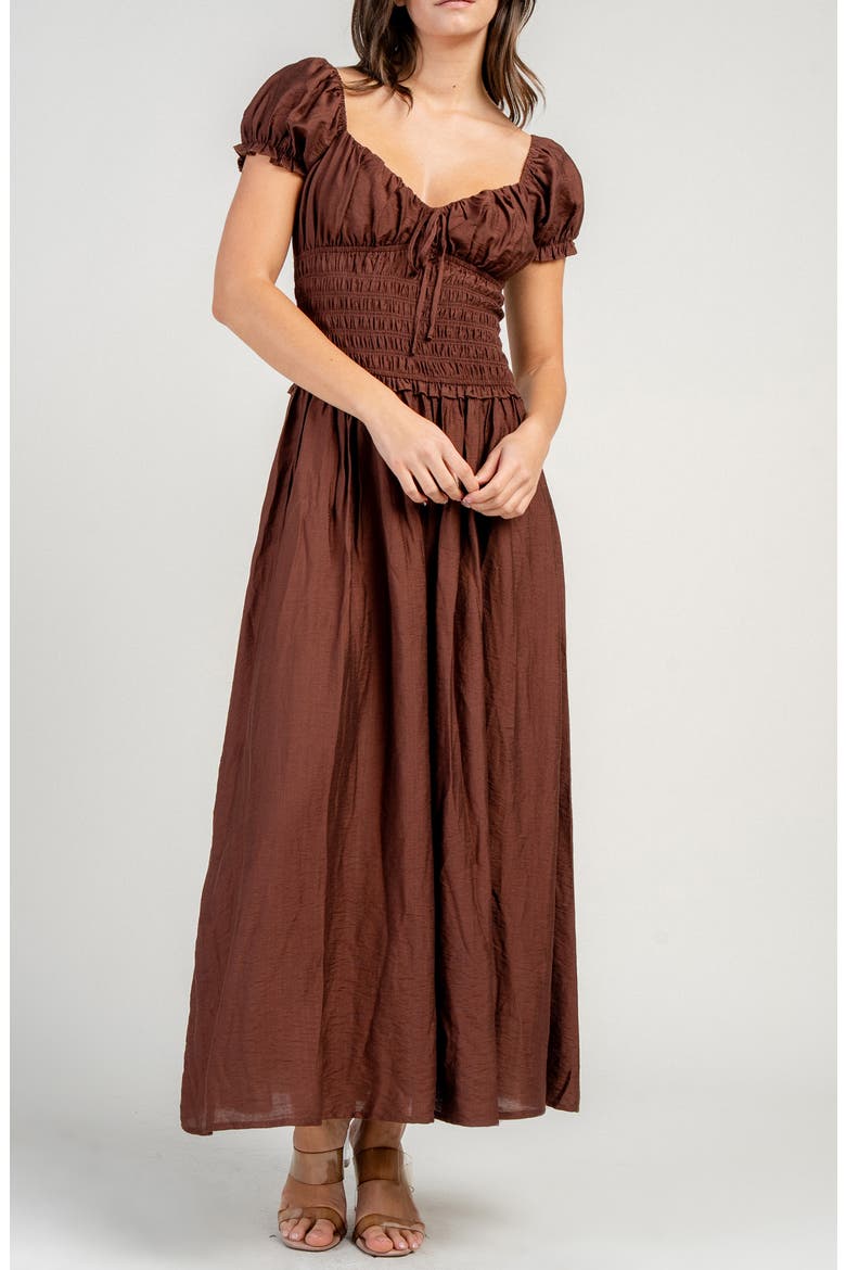 Smocked Drop Waist Maxi Dress, Main, color, CHOCOLATE