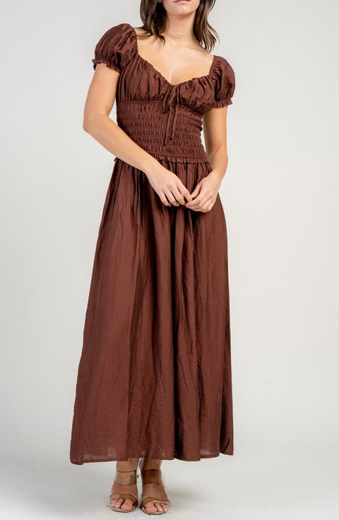 Smocked Drop Waist Maxi Dress