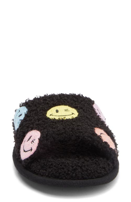 Joe Boxer Faux Shearling Happy Face Slipper In Black