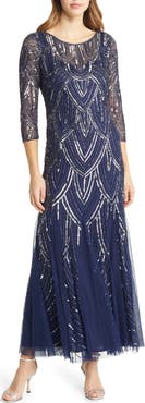 Pisarro Nights Beaded Illusion Neck Gown
