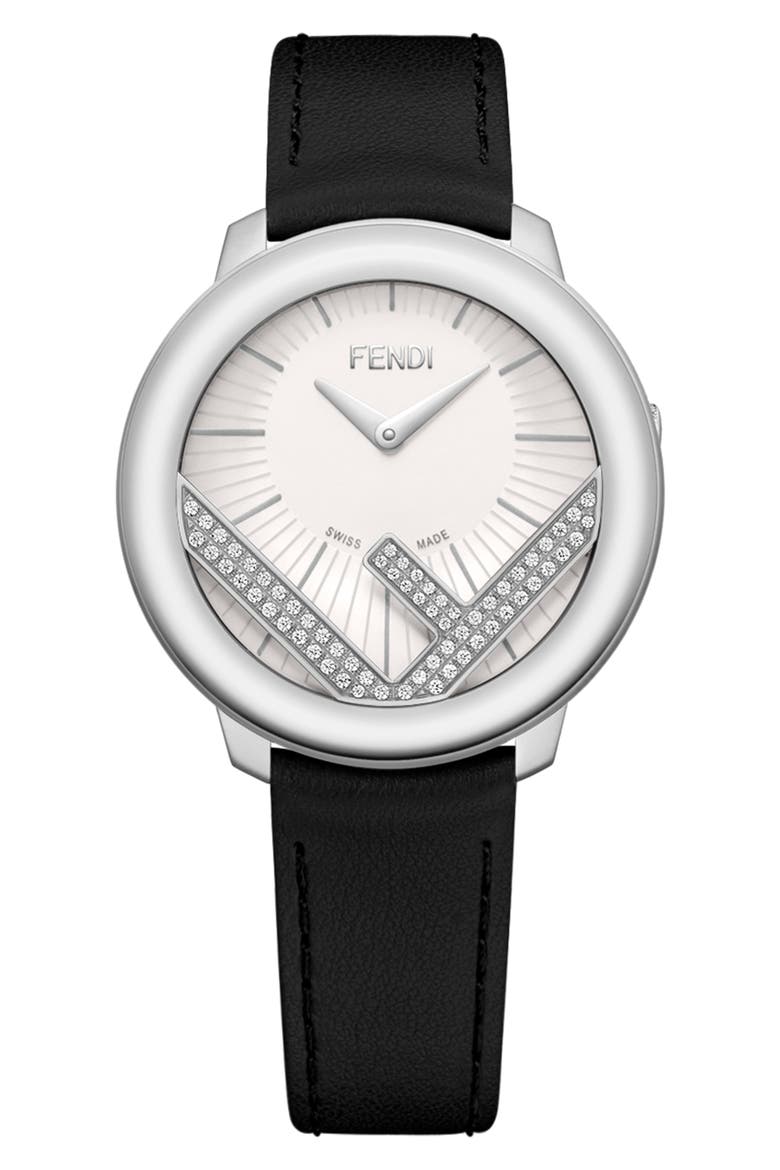 Run Away Diamond Leather Strap Watch, 36mm, Main, color, BLACK/ WHITE/ SILVER