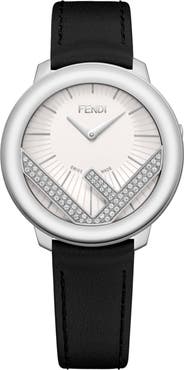 Fendi Run Away Diamond Leather Strap Watch, 36mm