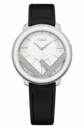 Fendi Run Away Diamond Leather Strap Watch, 36mm