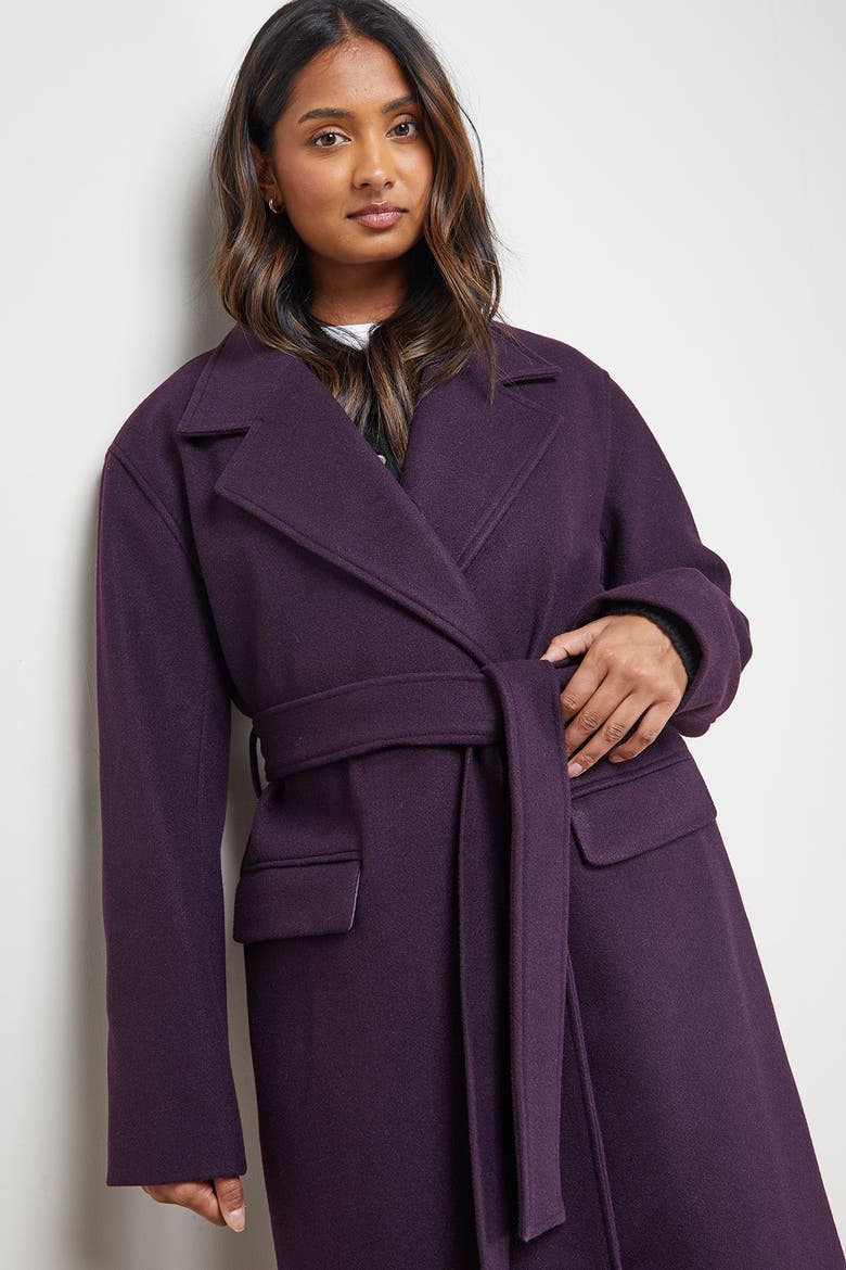 Tie Belt Detail Midi Coat, Alternate, color, Berry