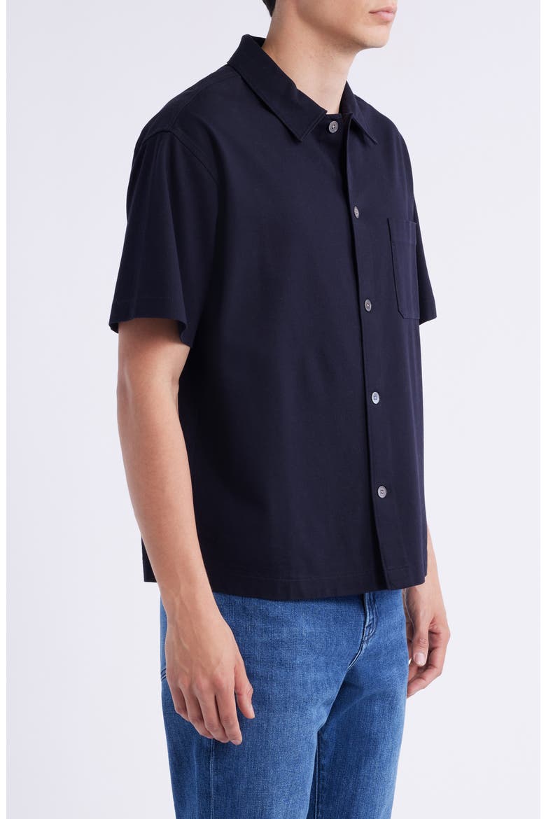 Short Sleeve Piqué Button-Up Shirt, Alternate, color, DARK NAVY