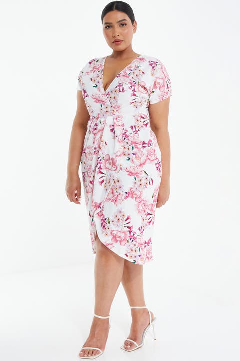 Plus Size Floral Scuba Crepe Wrap Maxi Dress