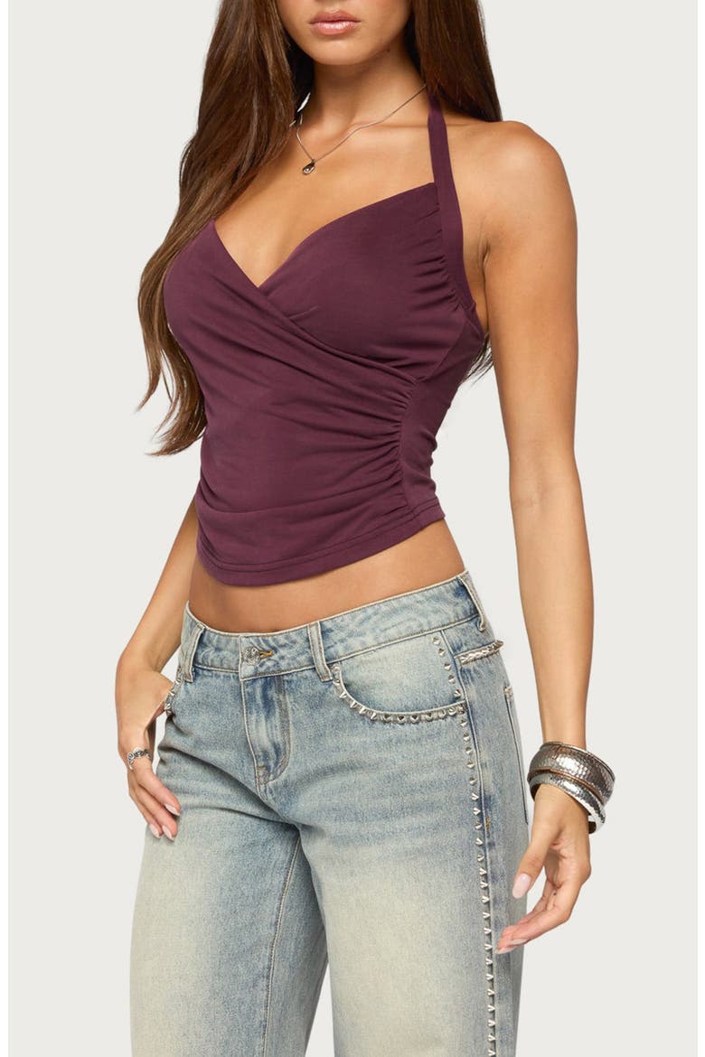 Taile Ruched Wrap Halter Top, Alternate, color, PLUM