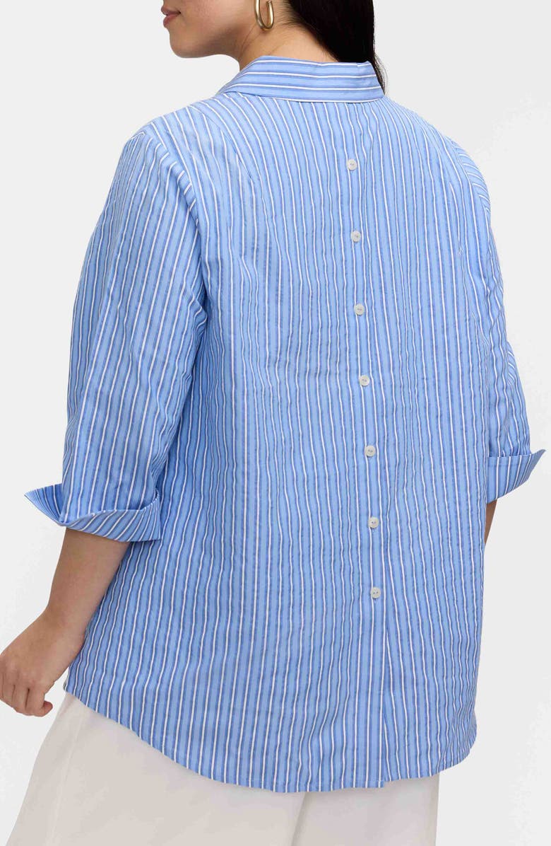 Foxcroft Therese Mini Stripe Popover Top, Alternate, color, Blue Multi