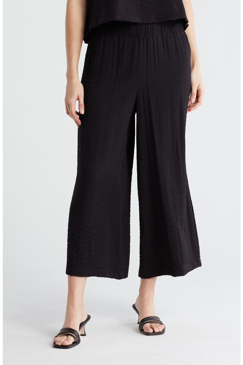 Crinkle Wide Leg Pull-On Pants, Main, color, BLACK