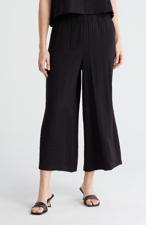 Crinkle Wide Leg Pull-On Pants