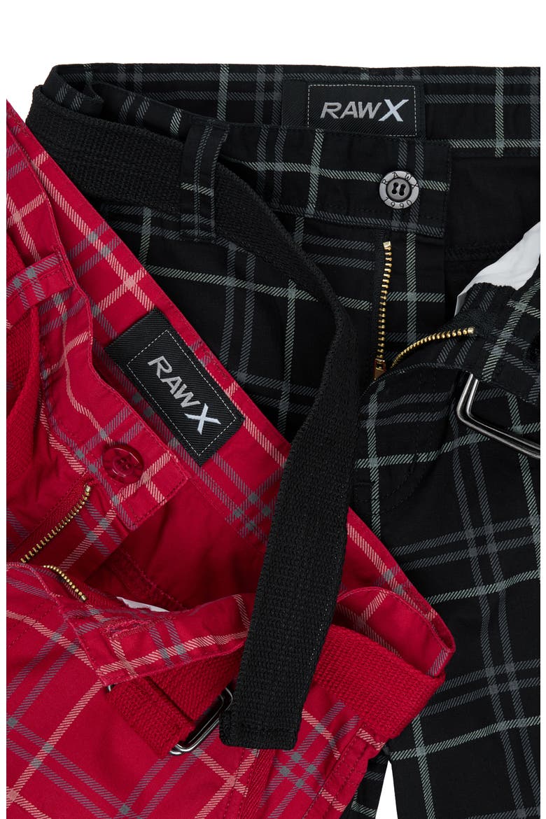 Kids' 2-Pack Belted Twill Cargo Shorts, Alternate, color, BLACK PLAID/ RED PLAID