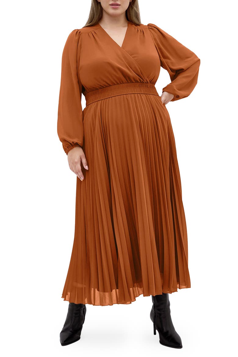 Sheer Finley Long Sleeve Chiffon Dress, Main, color, GINGER