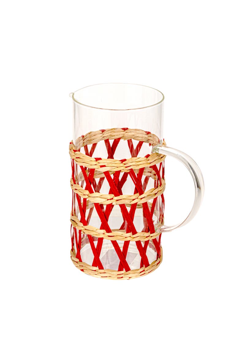 Glass Pitcher with Woven Sleeve, Main, color, Clear