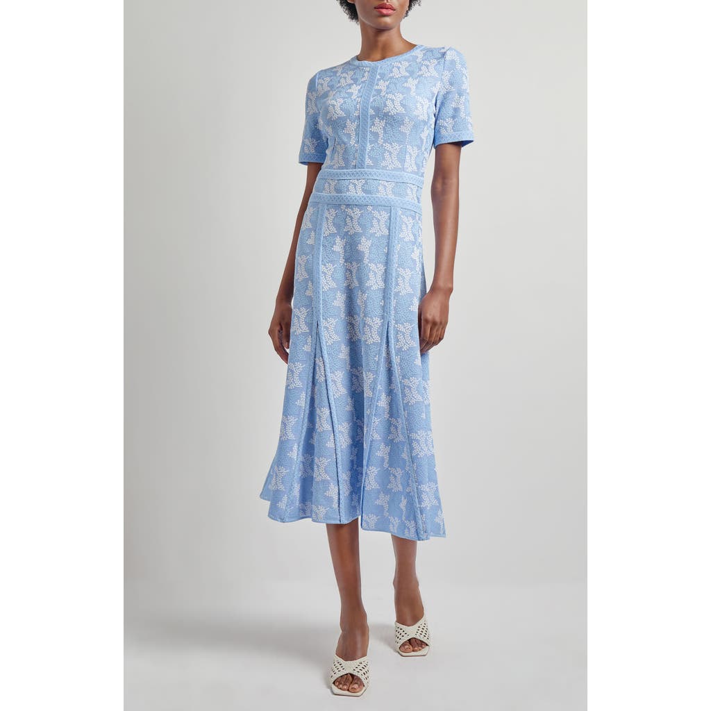 Misook Printed Short Sleeve Midi Dress In Artic/white