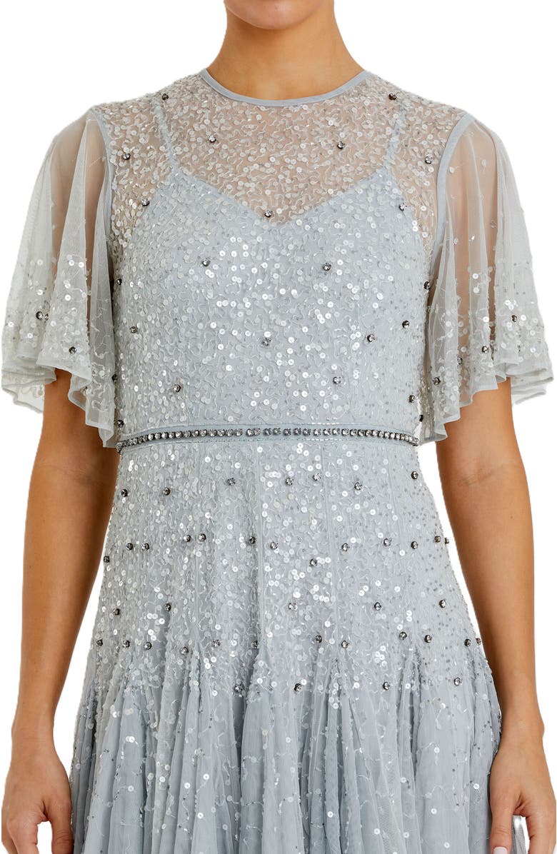 Mac Duggal Cape Sleeve Beaded Tea Length A-line Dress, Alternate, color,