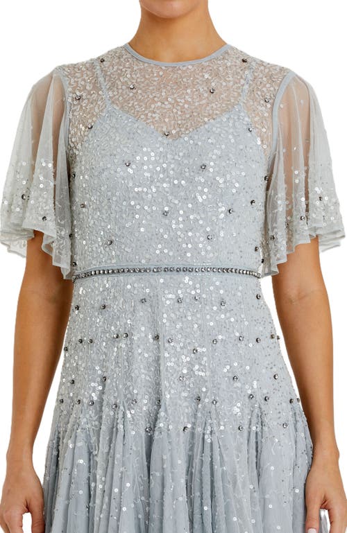 Mac Duggal Floral Mesh Long Sleeve Micro Ruffle Mini Dress