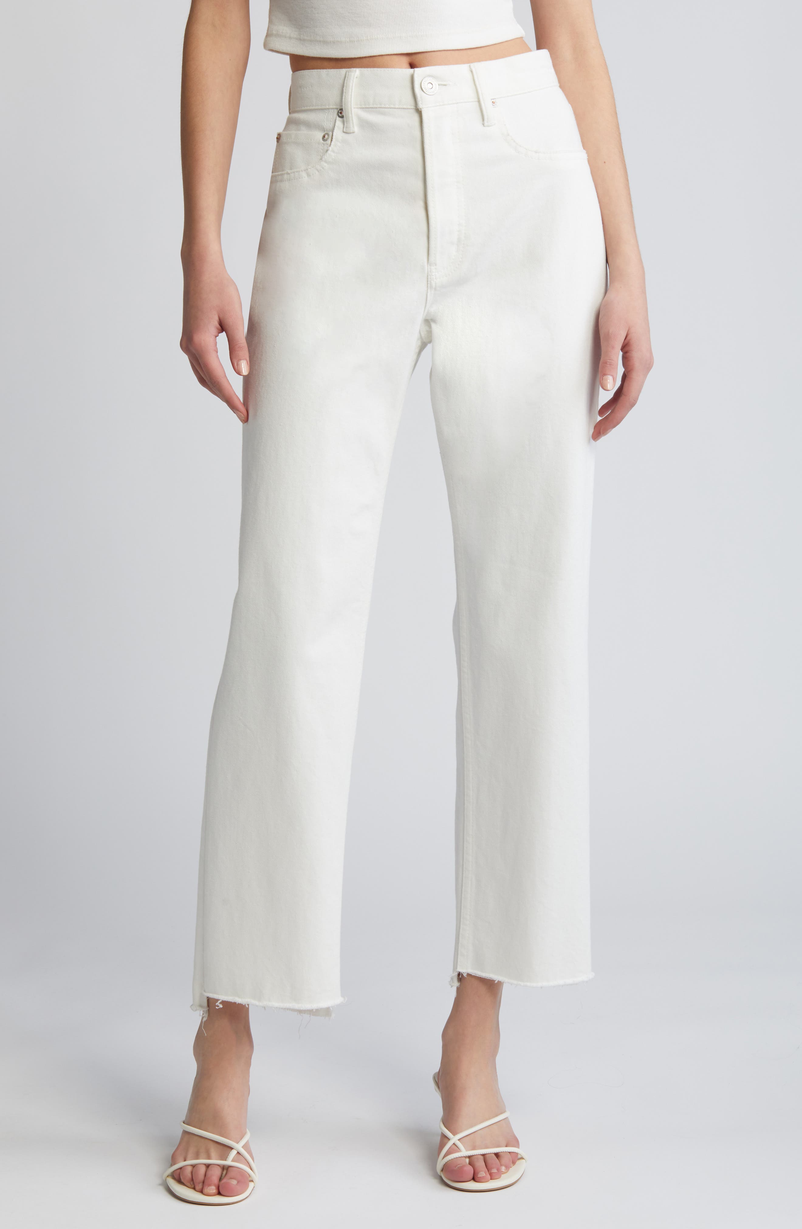 MOUSSY VINTAGE Amherst High Waist Step Raw Hem Wide Leg Jeans