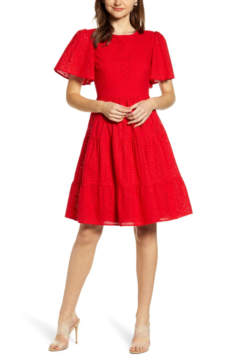 Rachel Parcell Mixed Eyelet A-Line Dress, Main, color, 