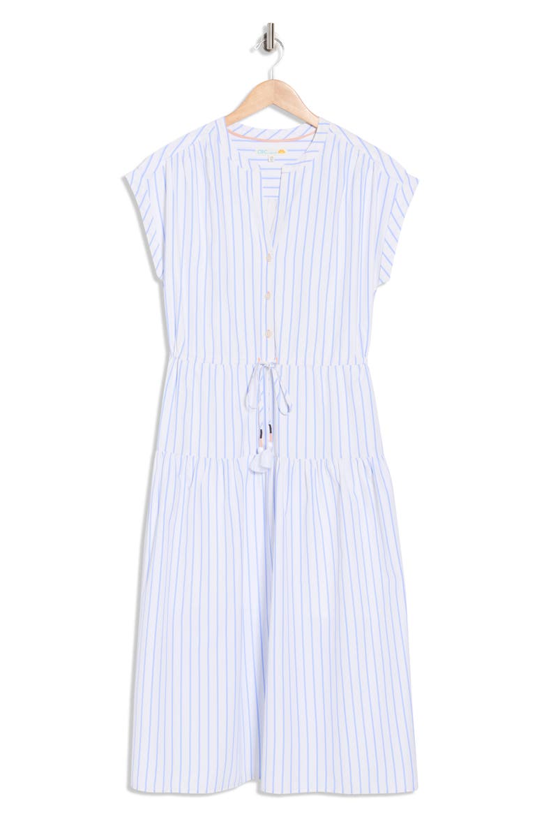 Blake Button Front Striped Poplin Dress, Alternate, color, BLUE/ WHITE STRIPE