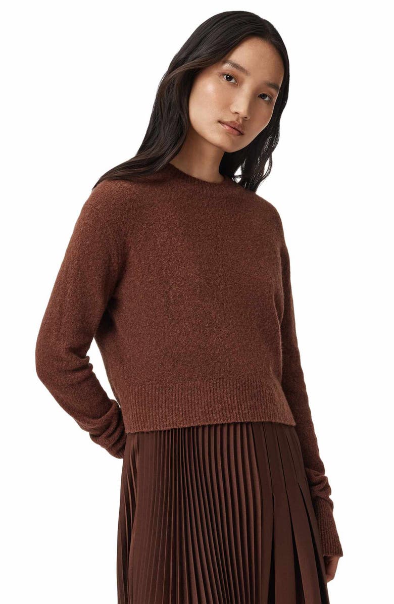 AllSaints Jax Wool Blend Sweater & Pleated Sleeveless Dress, Alternate, color, Chestnut Brown