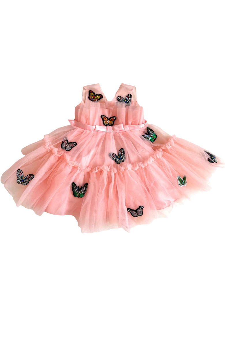 Lola + The Boys Butterfly Gem Tulle Dress, Main, color, Pink