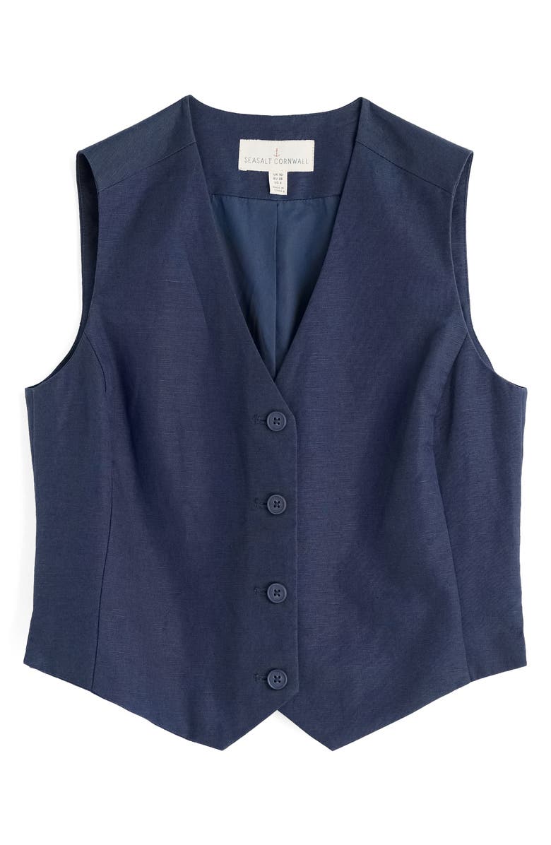 Seasalt Cornwall Erica Linen & Organic Cotton Waistcoat, Alternate, color, Maritime