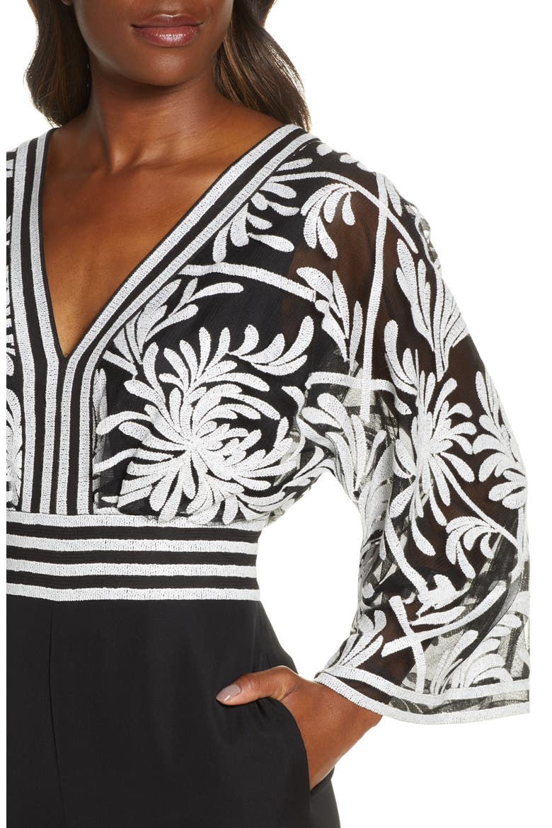 Lace Crepe Jumpsuit, Alternate, color, IVORY/ BLACK