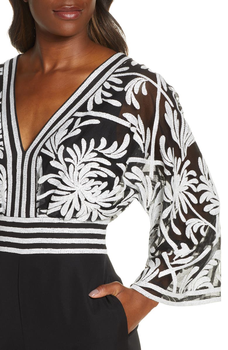 Tadashi Shoji Lace Crepe Jumpsuit, Alternate, color,