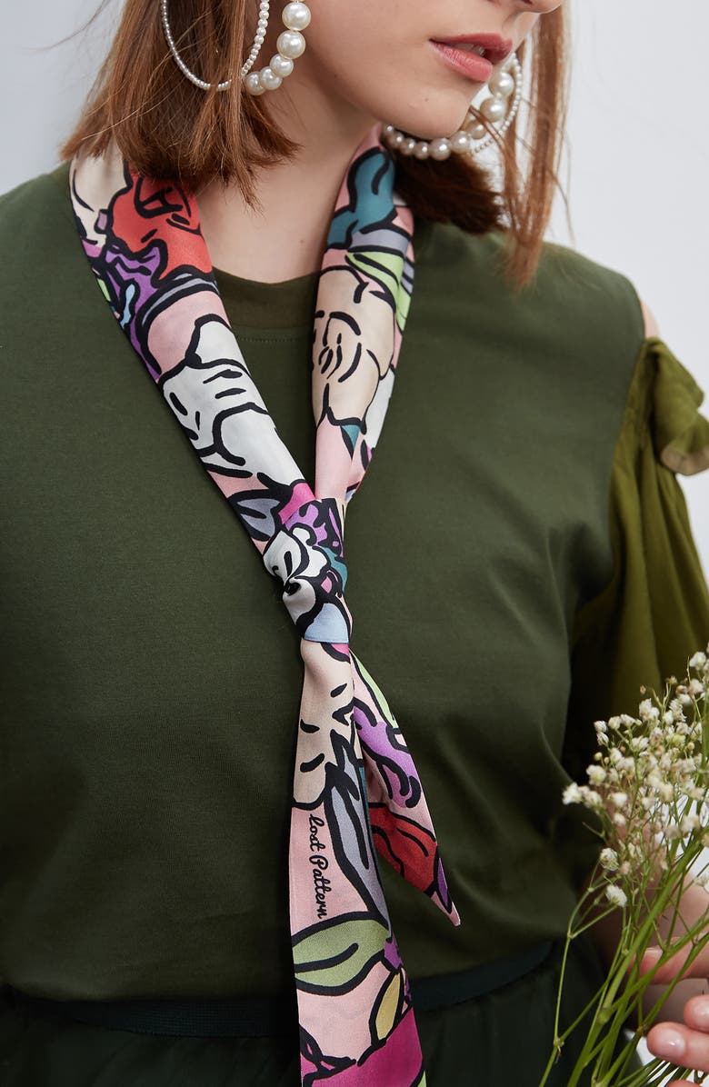 Lost Pattern Azalea Skinny Silk Scarf, Main, color, 