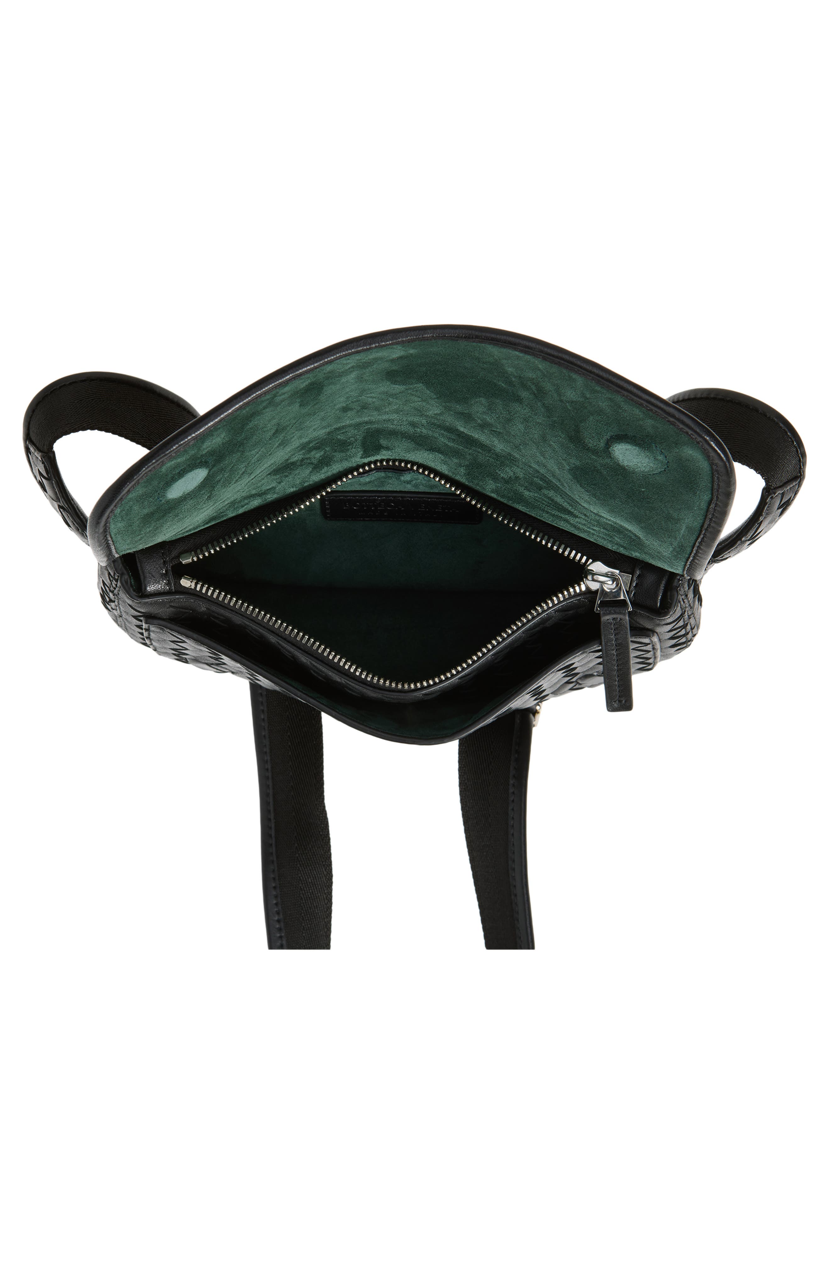 Veneto Intrecciato Leather Sling Bag, Alternate, color, BLACK-VINTAGE SILVER