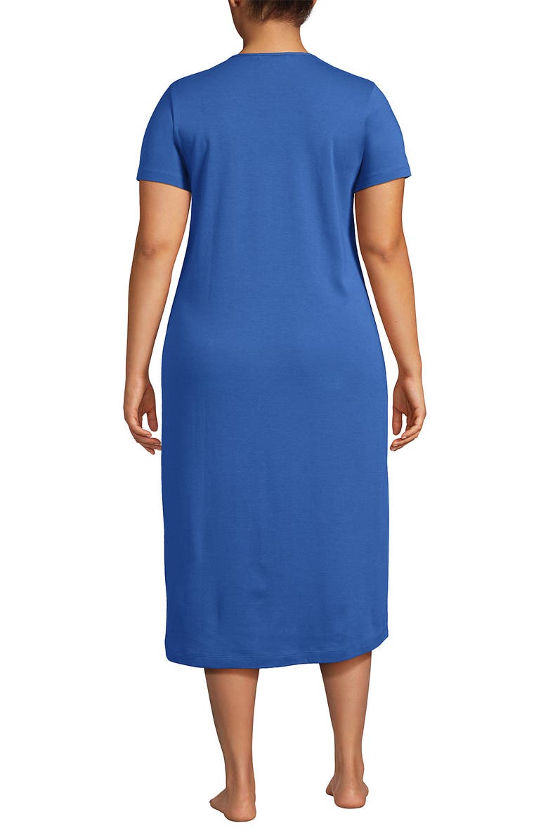 Lands' End Cotton Short Sleeve Midcalf Nightgown, Alternate, color, Muted Cobalt Blue