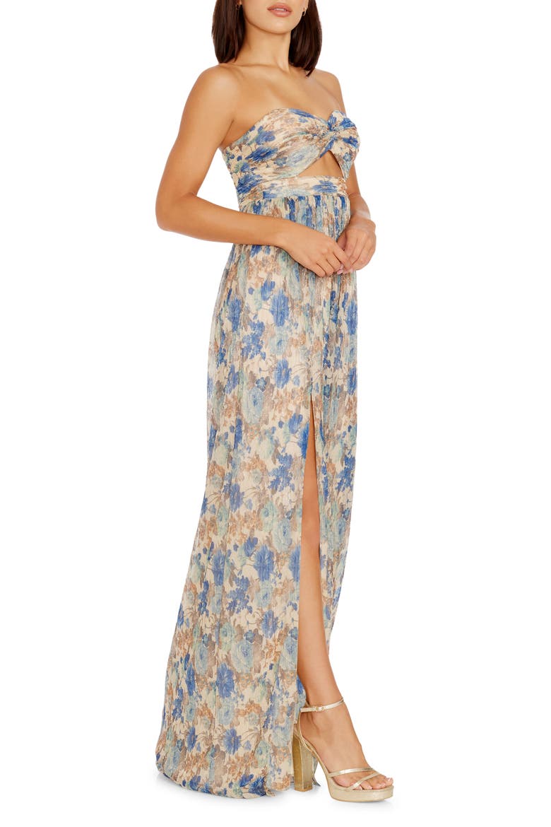 Angelique Floral Cutout Metallic Strapless Maxi Dress, Alternate, color, COBALT MULTI