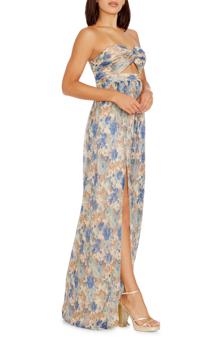 Dress the Population Angelique Floral Cutout Metallic Strapless Maxi Dress, Alternate, color, Cobalt Multi