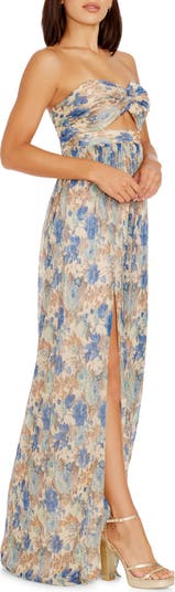 Angelique Floral Cutout Metallic Strapless Maxi Dress