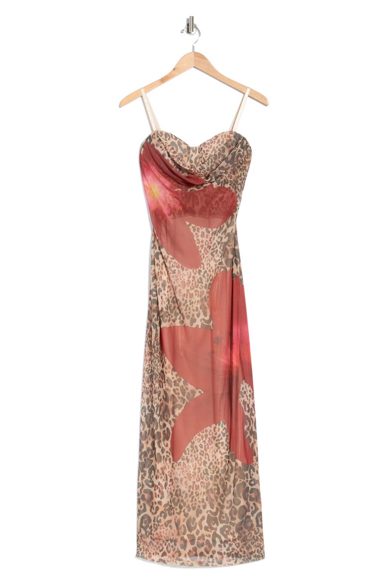 Cowl Neck Bustier Maxi Dress, Alternate, color, BURGUNDY COMBO