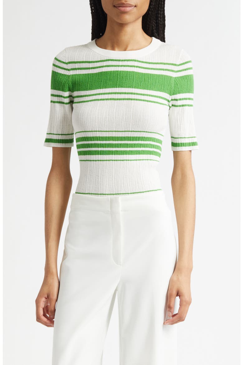 Jack Stripe Cotton Blend Knit Top, Main, color, BRIGHT WHITE/ BASIL