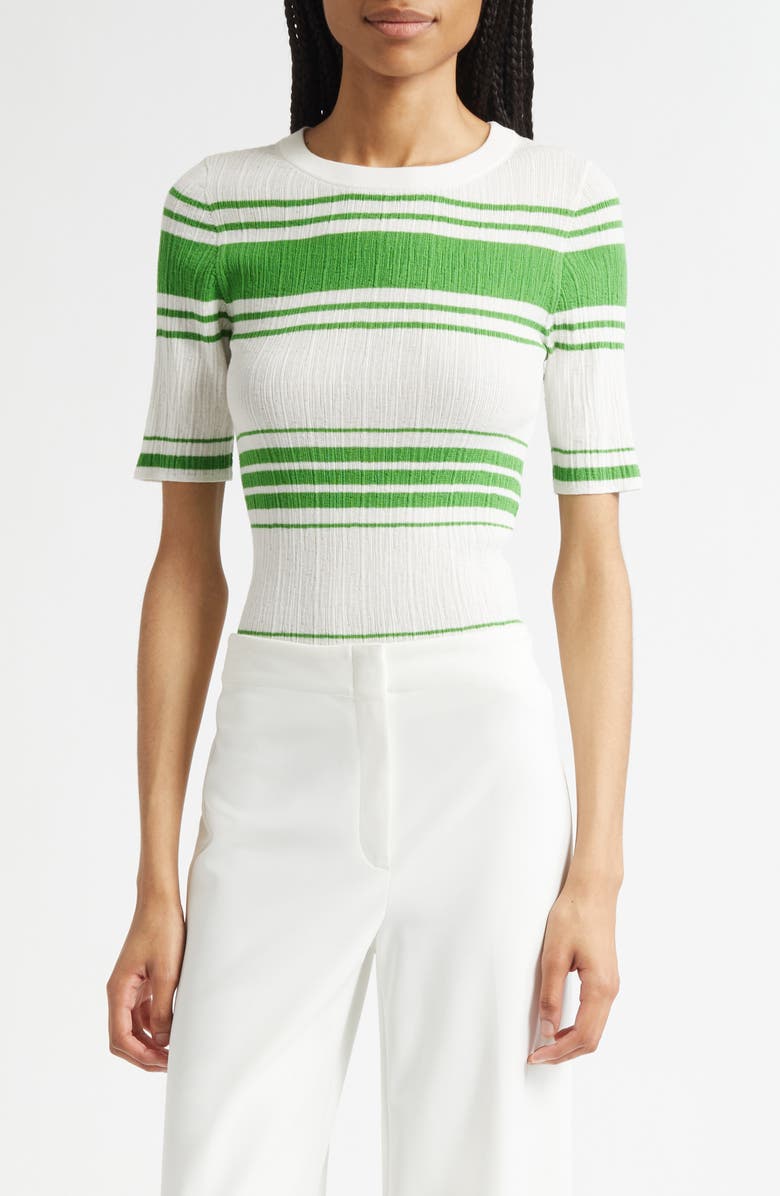 A.L.C. Jack Stripe Cotton Blend Knit Top, Main, color, Bright White/ Basil